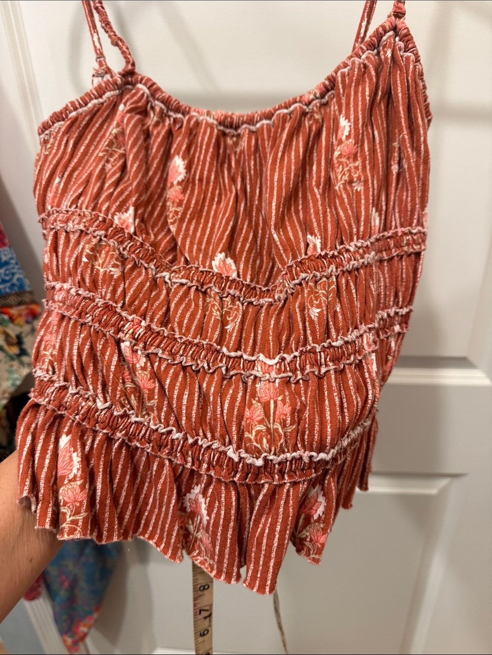 Free People Rust-Red Floral Smocked Cami - Picture 16 of 16